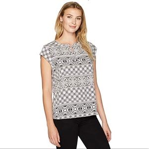 IVANKA TRUMP Woven Slit Neck Shirt Cap Sleeve